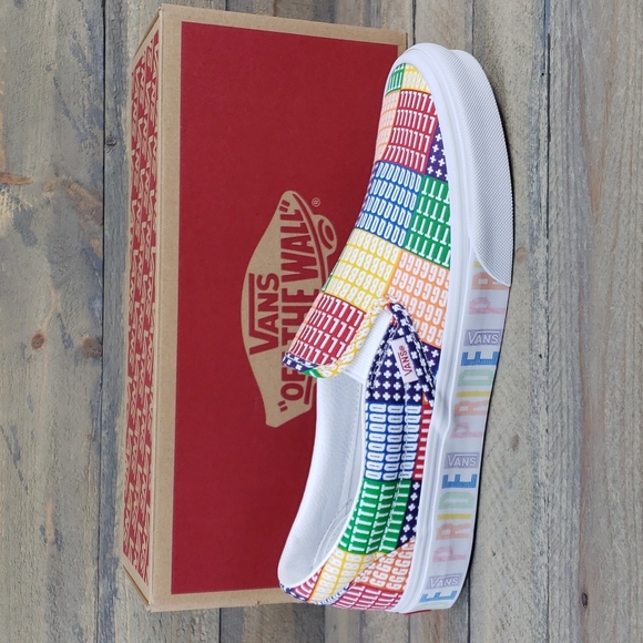 Vans Classic Slip On Pride Multi/True White Skate Casual Sneakers - Picture 2 of 8